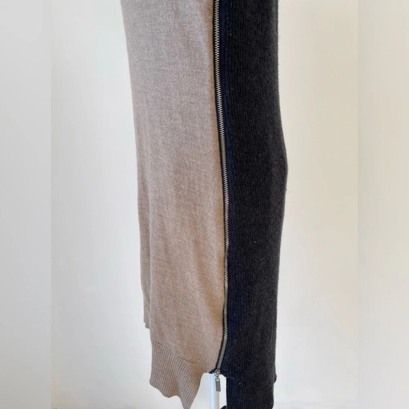 Cynthia Rowley Extrafine Merino Wool Cowl Neck Dress beige black Side Zip M - Picture 4 of 6